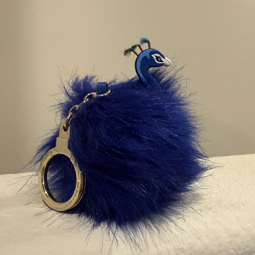 Kate Spade New York Blue Peacock Faux Fur Bag Charm Keychain
